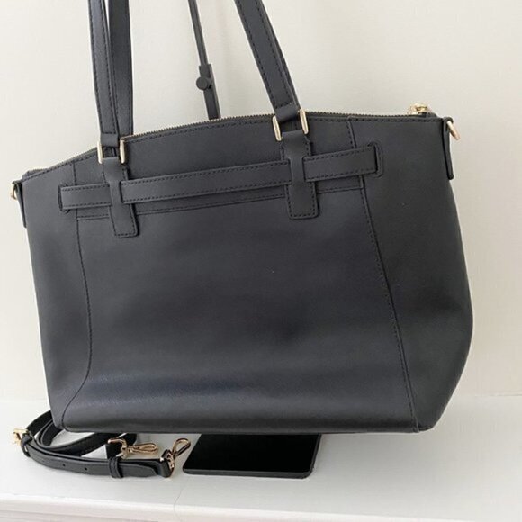 Michael Kors Hamilton Traveler Large Leather Zip Satchel Black - Picture 6 of 9